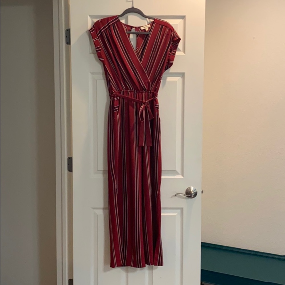 Red and black striped jumpsuit
